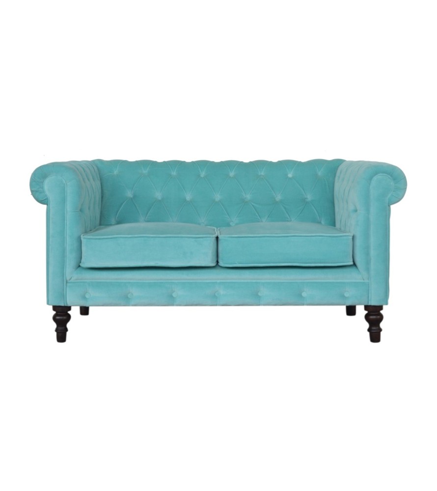 Canapé Chesterfield en velours aqua