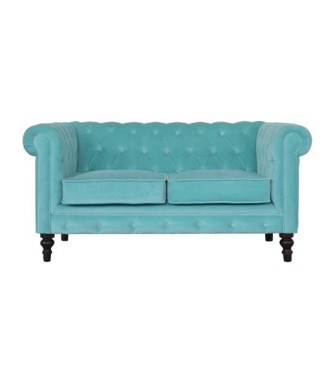 Canapé Chesterfield en velours aqua