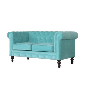 Canapé Chesterfield en velours aqua