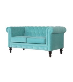 Canapé Chesterfield en velours aqua