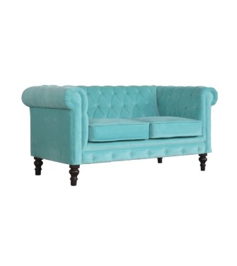 Canapé Chesterfield en velours aqua