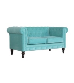 Canapé Chesterfield en velours aqua