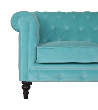 Canapé Chesterfield en velours aqua