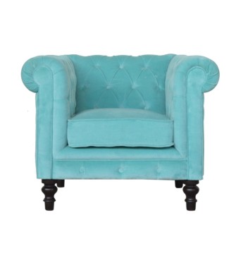 Aqua Velvet Chesterfield Armchair