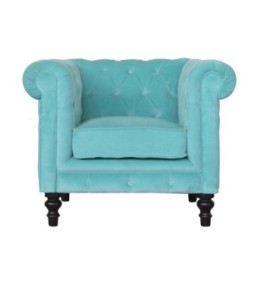 Fauteuil Chesterfield en velours Aqua