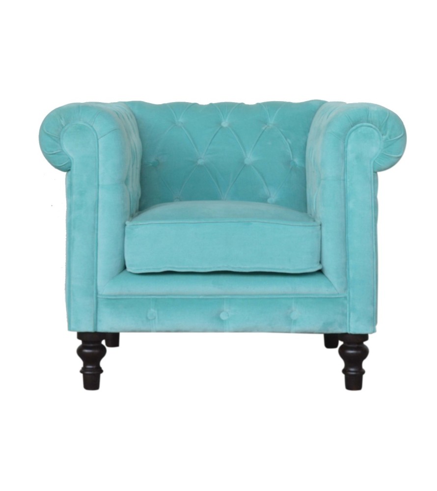 Aqua Velvet Chesterfield Armchair