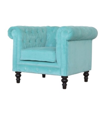 Aqua Velvet Chesterfield Armchair