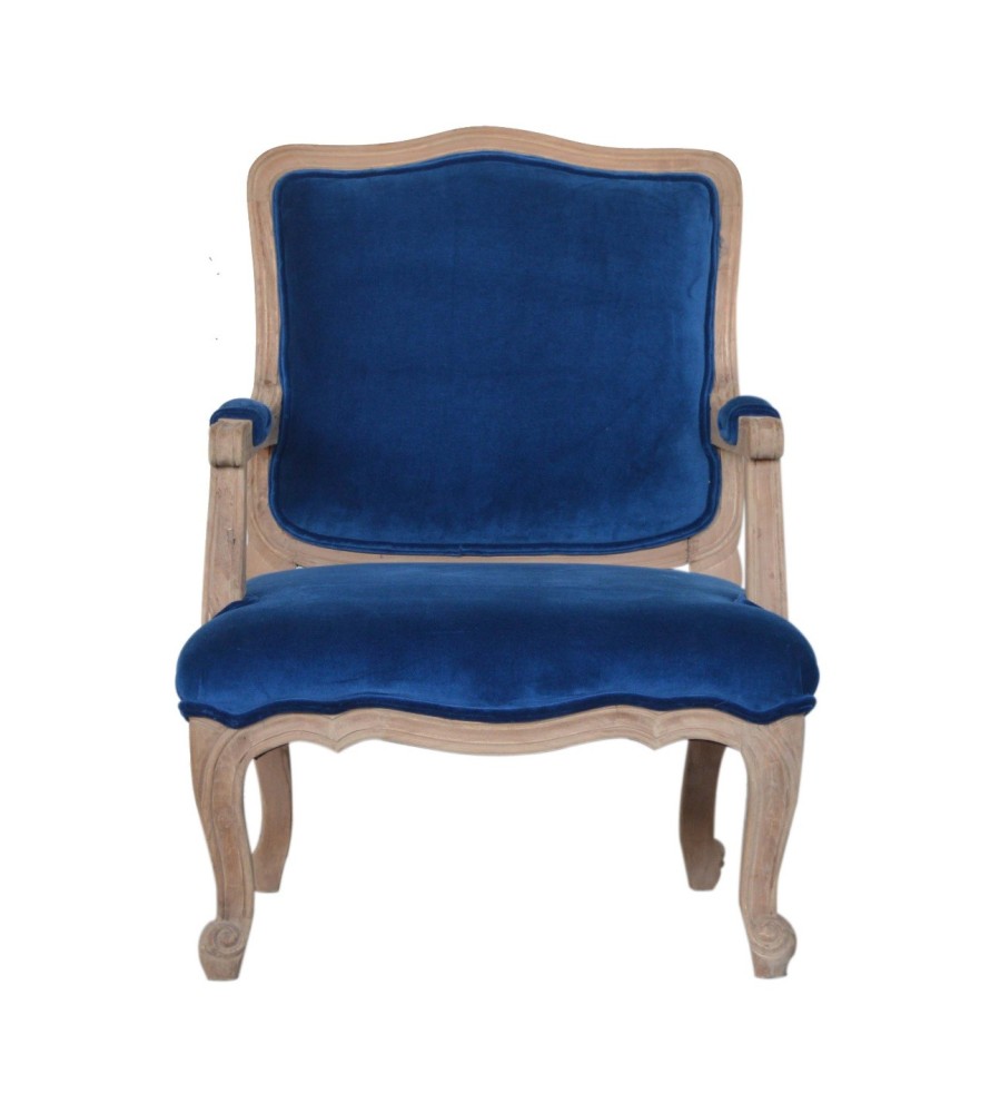 Fauteuil français en velours bleu royal