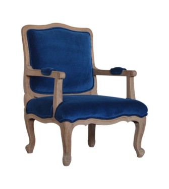 Fauteuil français en velours bleu royal