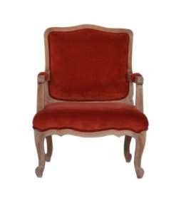 Fauteuil de style français en velours rouge brique
