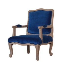 Fauteuil français en velours bleu royal