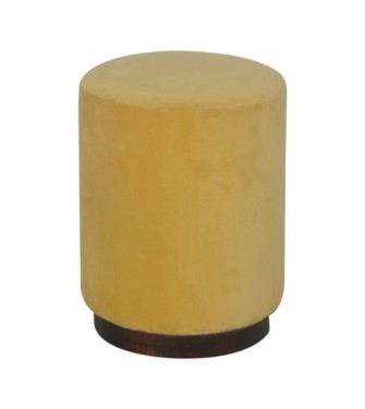 Repose-pieds en bois en velours moutarde