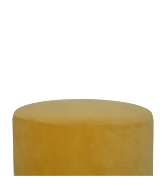 Repose-pieds en bois en velours moutarde