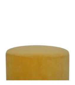 Repose-pieds en bois en velours moutarde