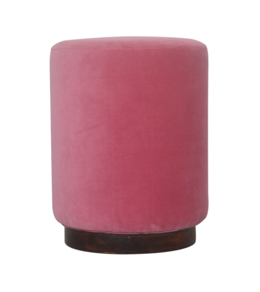 Repose-pieds en bois et velours rose