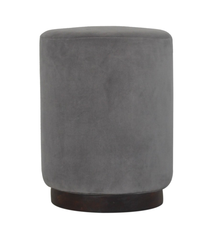 Repose-pieds en bois et velours gris