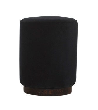 Black Velvet Wooden Base Footstool