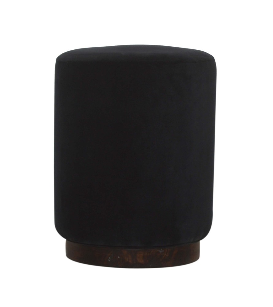 Black Velvet Wooden Base Footstool