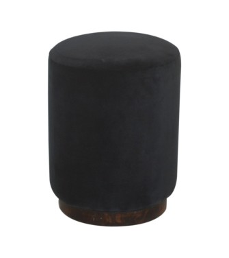 Black Velvet Wooden Base Footstool