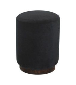 Black Velvet Wooden Base Footstool