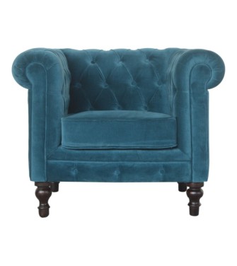 Fauteuil Chesterfield en velours bleu sarcelle