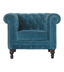 Fauteuil Chesterfield en velours bleu sarcelle