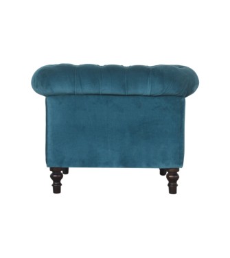 Fauteuil Chesterfield en velours bleu sarcelle