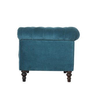 Fauteuil Chesterfield en velours bleu sarcelle