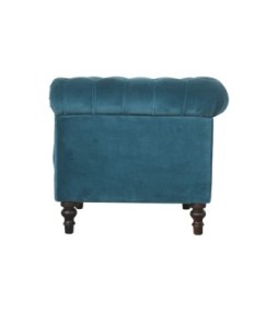 Fauteuil Chesterfield en velours bleu sarcelle