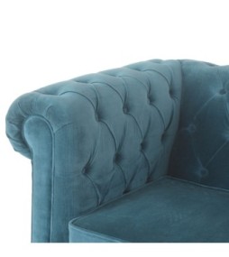 Fauteuil Chesterfield en velours bleu sarcelle