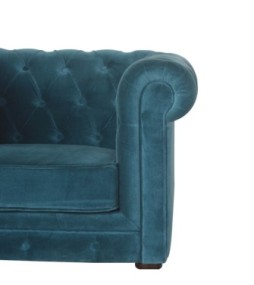 Fauteuil Chesterfield en velours bleu sarcelle