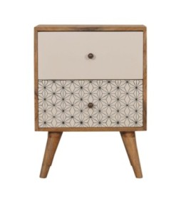 Table de chevet bicolore imprimée géométriquement