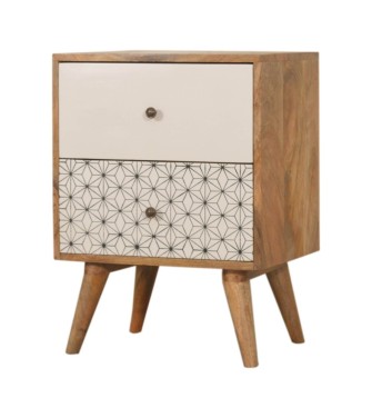 Table de chevet bicolore imprimée géométriquement