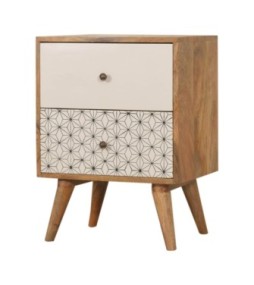 Table de chevet bicolore imprimée géométriquement