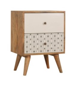 Table de chevet bicolore imprimée géométriquement
