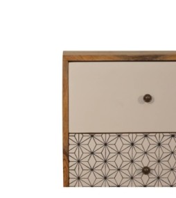 Table de chevet bicolore imprimée géométriquement