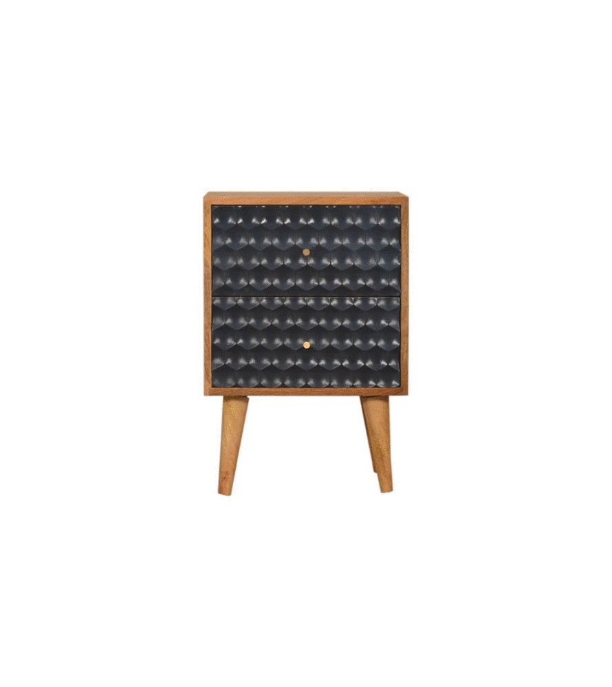Table de chevet bleu marine à motif nid d'abeille