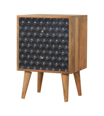 Table de chevet bleu marine à motif nid d'abeille