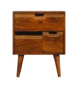 Table de chevet finition châtaigne à plusieurs tiroirs