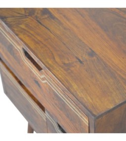 Table de chevet finition châtaigne à plusieurs tiroirs