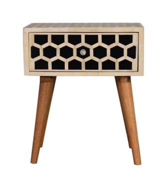 Table de chevet incrustée d'os en nid d'abeille