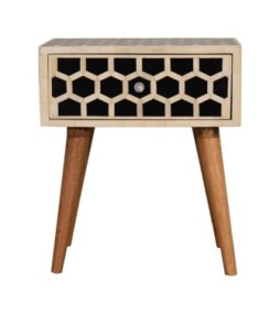Table de chevet incrustée d'os en nid d'abeille