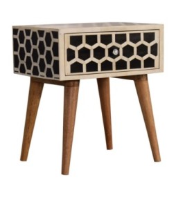 Table de chevet incrustée d'os en nid d'abeille