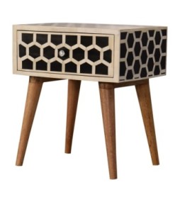 Table de chevet incrustée d'os en nid d'abeille