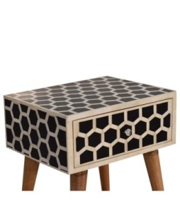 Table de chevet incrustée d'os en nid d'abeille