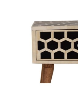 Table de chevet incrustée d'os en nid d'abeille