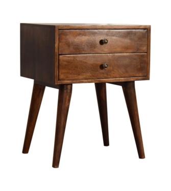 Table de chevet moderne en bois massif couleur finition châtaigne