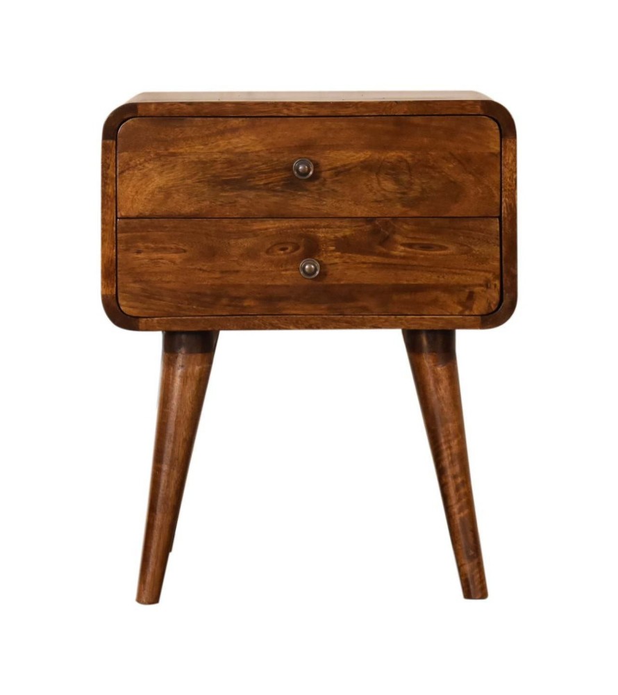 Table de chevet Curve avec accès par câble - finition châtaigne