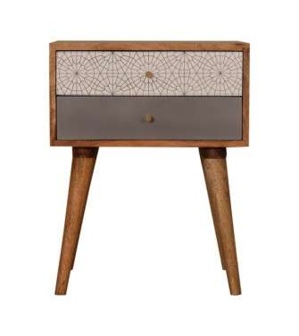 Table de chevet grise à motifs