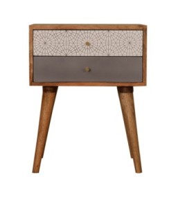 Table de chevet grise à motifs